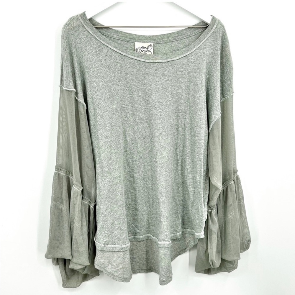 Free People Still Got It Mesh Bell Sleeve Tee Gray Large